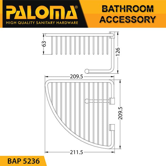 PALOMA BAP 5236 Rak Sudut Tempat Sabun Dinding Toilet Kamar Mandi