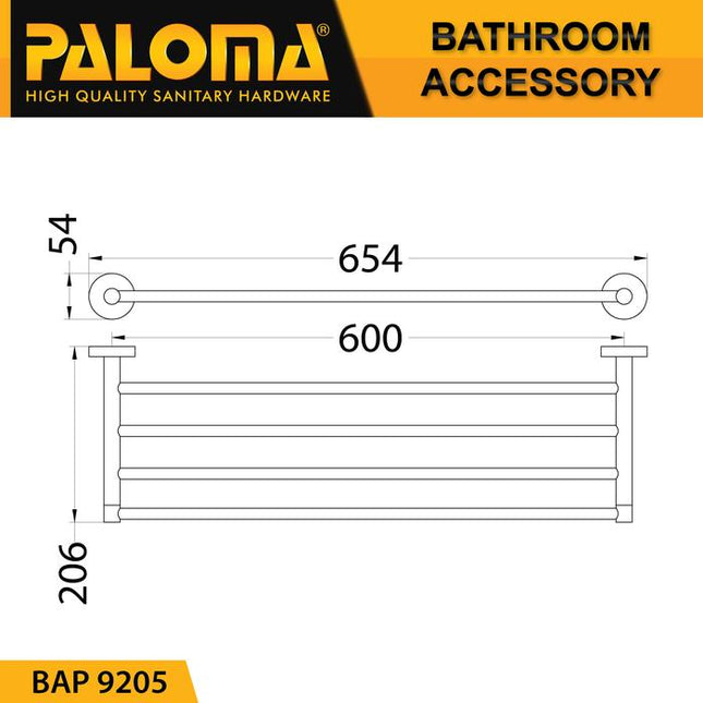 TOWEL SHELF 600MM PALOMA BAP 9205 Matte Black Rak Handuk Baju Gantungan Hanger Dinding Kamar Mandi