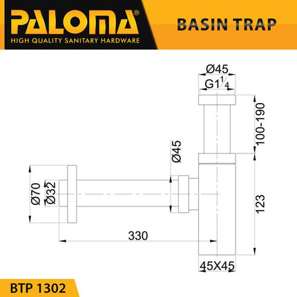 Sifon Wastafel Bottle Trap PALOMA BTP 1302 Pembuangan Botol Siphon