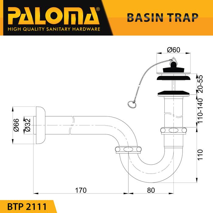 PALOMA BTP 2111 Sifon Afur Set P-Trap Pembuangan Wastafel Siphon Avur ...
