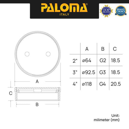 PALOMA Clean Out Tutup Saluran Air Tutup Bak Control Septic Tank Brass Kuningan 2 3 4 inch Chrome Silver Grey Abu COP 1201 COP 1203 COP 1204