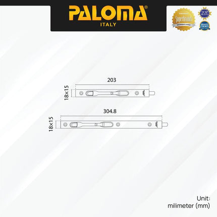Flush Bolt 8" + 12" inch PALOMA FBP 222 Matte Black Hitam Grendel Gerendel Tanam Slot Pintu Door Stainless Steel SUS 304 SUS304