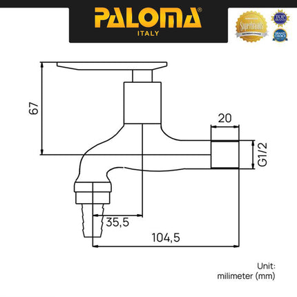 PALOMA FCP 1673 Keran Taman Keran Mesin Cuci Keran Selang Keran Taman Wall Dinding Tembok Kran Air Brass Kuningan Chrome Krom