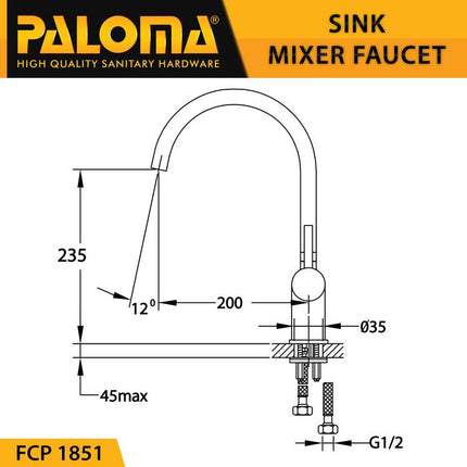 Keran Dapur PALOMA FCP 1851 Keran Mixer Cuci Piring Dapur Panas Dingin Kran Air Brass Kuningan