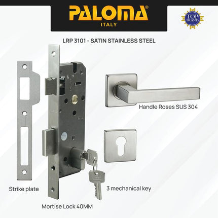 Handle Pintu Roses PALOMA HRP LRP 3101 Satin Gagang Pintu Door Lever Engkol Pisah Misah Paket Kunci Pintu Lockset Lock Set Complete Komplit Stainless Steel SUS 304