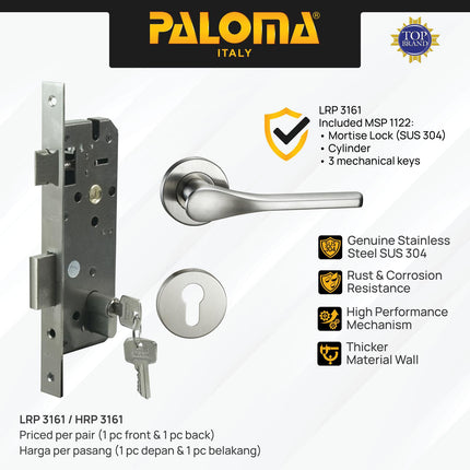 Handle Pintu Roses Set PALOMA HRP LRP 3161 Satin Gagang Pintu Door Lever Engkol Pisah Misah Paket Kunci Pintu Lockset Lock Set Complete Komplit Stainless Steel SUS 304