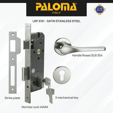 Handle Pintu Roses Set PALOMA HRP LRP 3161 Satin Gagang Pintu Door Lever Engkol Pisah Misah Paket Kunci Pintu Lockset Lock Set Complete Komplit Stainless Steel SUS 304