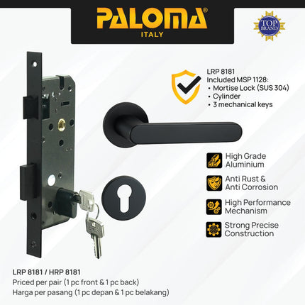PALOMA Gagang Pintu Door Handle Pintu Roses Lever Engkol Pisah Misah Paket Kunci Pintu Lockset Lock Set Complete Komplit Superalum Lite Chrome Silver Black Grey Gold Hitam Abu Emas HRP LRP 8181 8161 8151 8121 8111 8141 8131 8162