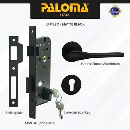 PALOMA Gagang Pintu Door Handle Pintu Roses Lever Engkol Pisah Misah Paket Kunci Pintu Lockset Lock Set Complete Komplit Superalum Lite Chrome Silver Black Grey Gold Hitam Abu Emas HRP LRP 8211