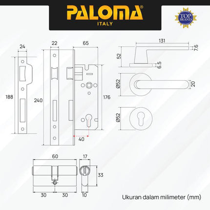 PALOMA Gagang Pintu Door Handle Pintu Roses Lever Engkol Pisah Misah Paket Kunci Pintu Lockset Lock Set Complete Komplit Superalum Lite Chrome Silver Black Grey Gold Hitam Abu Emas HRP LRP 8181 8161 8151 8121 8111 8141 8131 8162