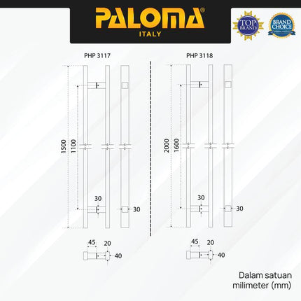 PALOMA Gagang Tarikan Pintu Door Pull Handle Stainless Steel SUS 304 SUS304 Matte Black Hitam PHP 3111 3112 3113 3114 3115 3116 3117 3118