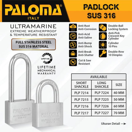 PALOMA Gembok Stainless SUS 316 Leher Panjang Pendek Long Short PLP 72