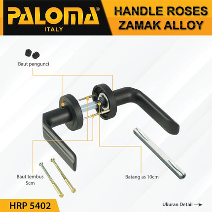 PALOMA HRP 5402 Handle Pintu Roses Gagang Door Lever Zamak Hitam Black