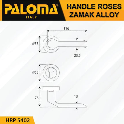 PALOMA HRP 5402 Handle Pintu Roses Gagang Door Lever Zamak Hitam Black
