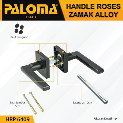 Handle Pintu Roses PALOMA HRP 6409 Hitam Black Gagang Door Lever Zamak