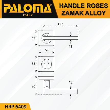 Handle Pintu Roses PALOMA HRP 6409 Hitam Black Gagang Door Lever Zamak