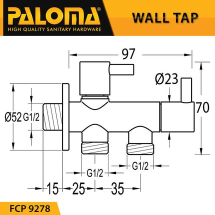 PALOMA Keran Stop Valve Cabang Faucet Keran Toilet Keran WC Keran Jet Shower Wall Tembok Keran Water Air Wall Wave Brass Kuningan Gold Emas Black Hitam Bronze Tembaga FCP 9278 7378 7678 8378 7878