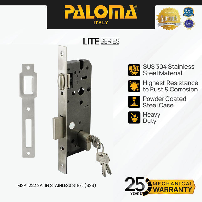 PALOMA MSP 1222 Body Kunci Set Cylinder Kunci Pintu Lockcase Badan Body Roller Pelor Stainless Steel SUS 304 SUS304 Chrome Krom Satin Silver Grey Abu