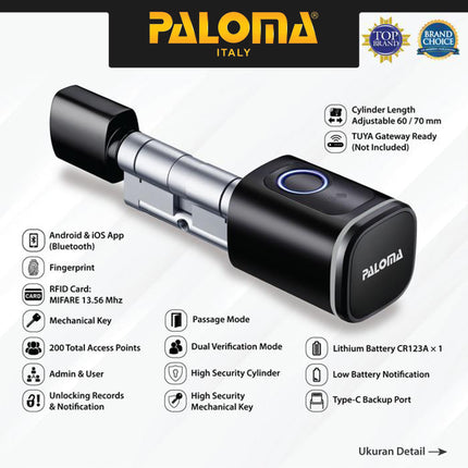 PALOMA Smart Cylinder Lock Kunci Pintu Silinder Digital Home DLP 701