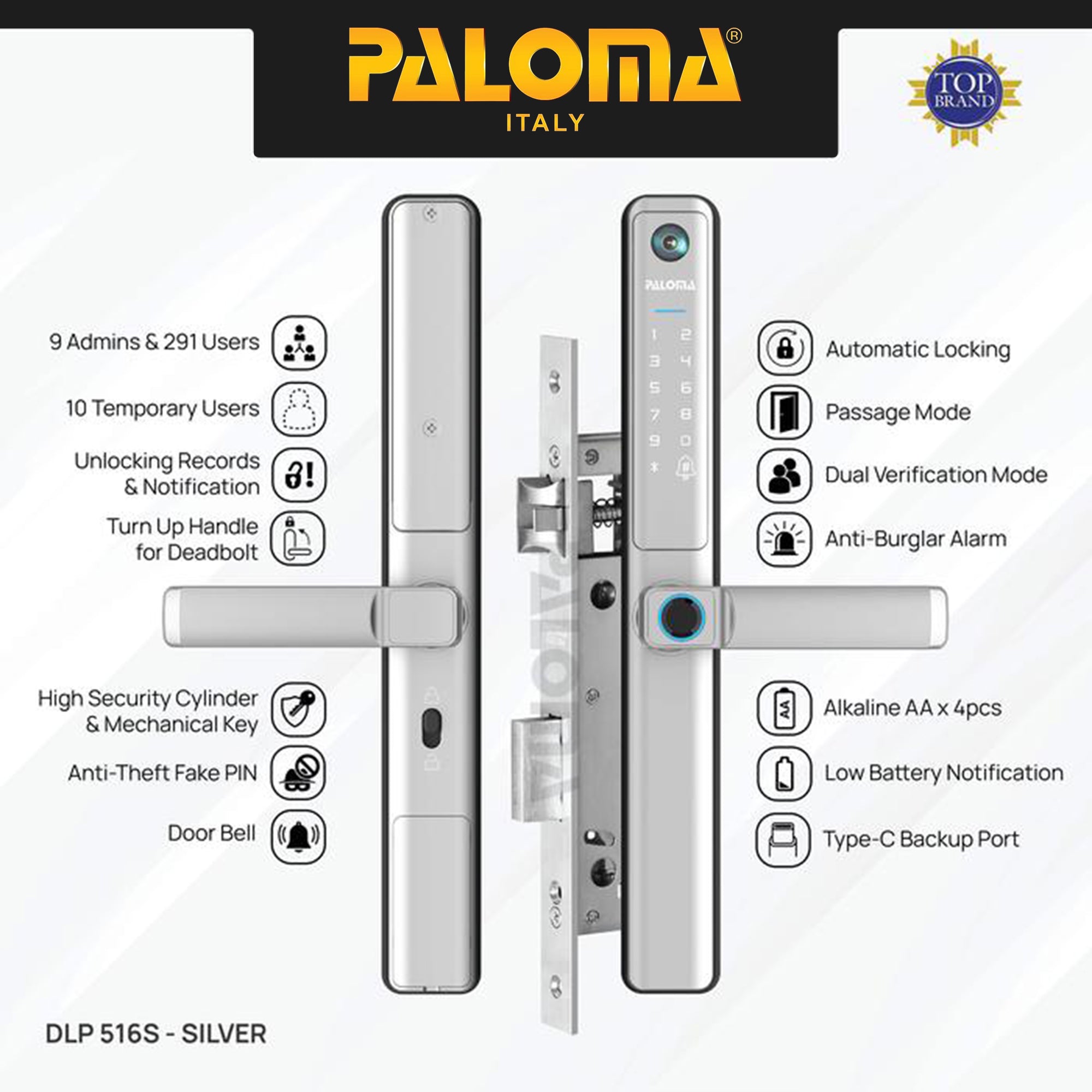 PALOMA Smart Lock Kunci Pintu Digital Slim Door Frame Aluminium Smart ...