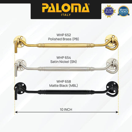 PALOMA WHP Penahan Hak Angin Jendela Window Hook 8" 10" inch Brass Kuningan Gold Silver Grey Black Emas Abu Hitam WHP 651 652 653 654 657 658