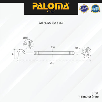 PALOMA WHP Penahan Hak Angin Jendela Window Hook 8" 10" inch Brass Kuningan Gold Silver Grey Black Emas Abu Hitam WHP 651 652 653 654 657 658