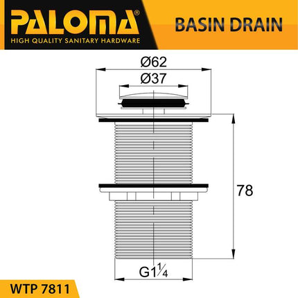 Sifon Pop Up Waste PALOMA WTP 7811 Satin Gold Afur Wastafel Kepala Avur Washtafel