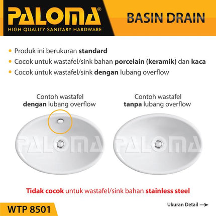 Sifon Pop Up Waste PALOMA WTP 8501 Afur Wastafel Kepala Avur Washtafel