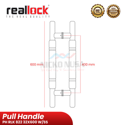 Pull Handle REALLOCK PH RLK 822 32X600 W/SS Wood Stainless Steel Handle Pintu Kupu Tarung Tarikan Pintu