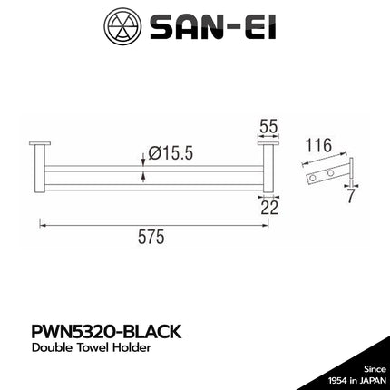 Gantungan Handuk SANEI PWN5320 Black Double Towel Holder PWN 5320