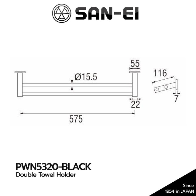 Gantungan Handuk SANEI PWN5320 Black Double Towel Holder PWN 5320
