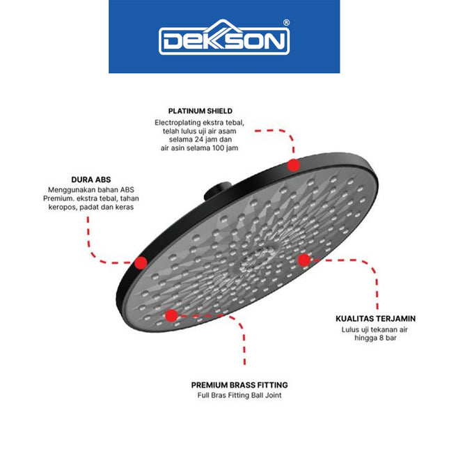 Rain Shower Dekkson RS 3011 Head Shower Mandi Atas Kepala 220 mm