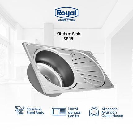 Kitchen Sink Royal SB 15 Wastafel Dapur | Bak Cuci Piring Bulat 86 x 46 Cm