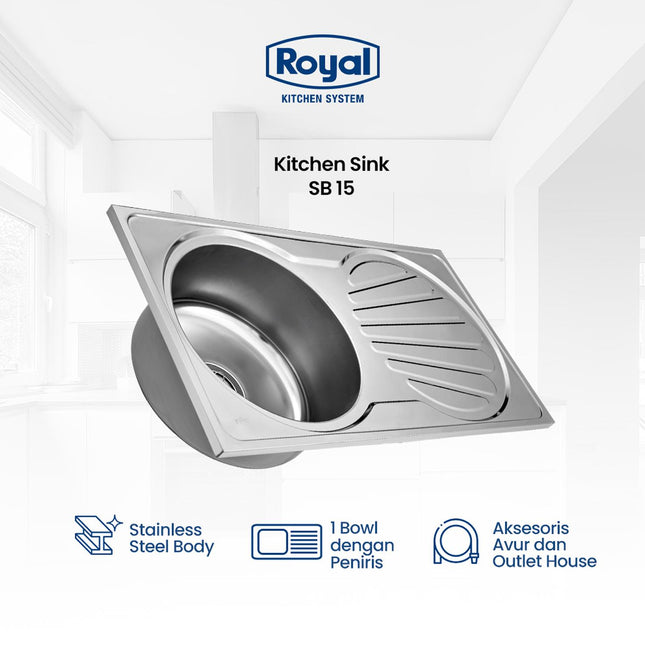 Kitchen Sink Royal SB 15 Wastafel Dapur | Bak Cuci Piring Bulat 86 x 46 Cm