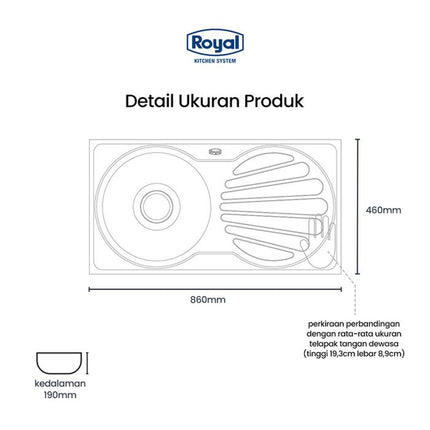 Kitchen Sink Royal SB 15 Wastafel Dapur | Bak Cuci Piring Bulat 86 x 46 Cm