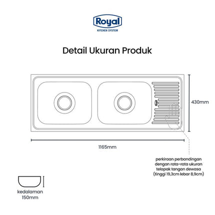Kitchen Sink Royal Wastafel Dapur SB 28 | Bak Cuci Piring 116 x 43 Cm