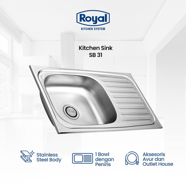 Kitchen Sink Royal SB 31 Wastafel Dapur | Bak Cuci Piring 84 x 48 Cm