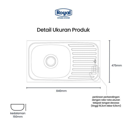 Kitchen Sink Royal SB 31 Wastafel Dapur | Bak Cuci Piring 84 x 48 Cm