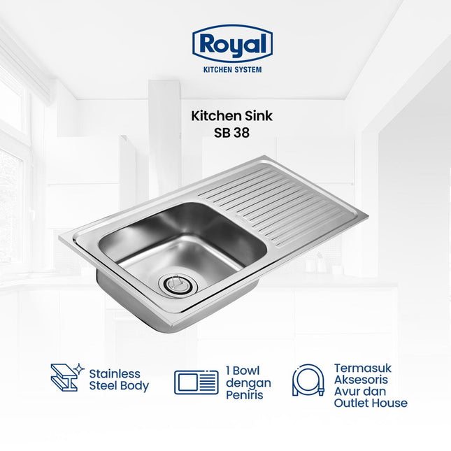 Kitchen Sink Royal SB 38 Wastafel Dapur | Bak Cuci Piring 86 x 43 Cm