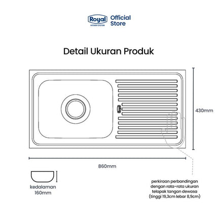 Kitchen Sink Royal SB 38 Wastafel Dapur | Bak Cuci Piring 86 x 43 Cm