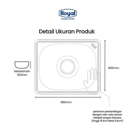 Kitchen Sink Royal SB 42 S Wastafel Dapur | Bak Cuci Piring 48 x 40 Cm