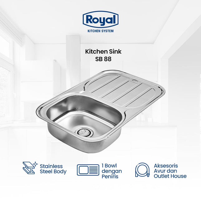 Kitchen Sink Royal SB 88 Wastafel Dapur | Bak Cuci Piring 80 x 50 Cm