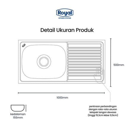 Kitchen Sink Royal SB 9 Wastafel Dapur | Bak Cuci Piring 100 x 50 Cm