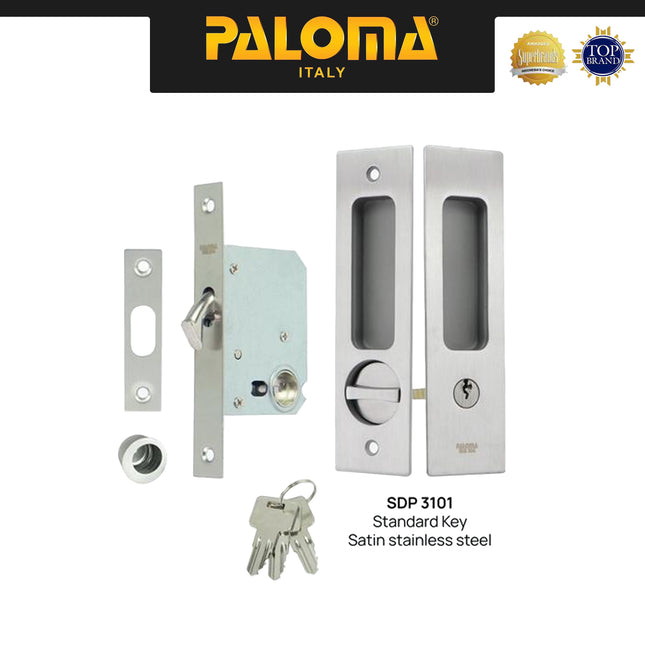 Handle Tanam Pintu Sliding Comen Geser Set Persegi PALOMA SDP 3101 3102 Kunci Stainless SUS 304 With Standard Key Stainless Black Grey Gagang