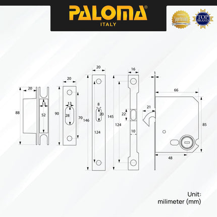 Handle Tanam Set PALOMA SDP 3111 Comen Pocket Door Toilet Kunci Pintu Kamar Mandi Sliding Geser Oval Lonjong Lockset Lock Set With Key Stainless Steel SUS304 Chrome