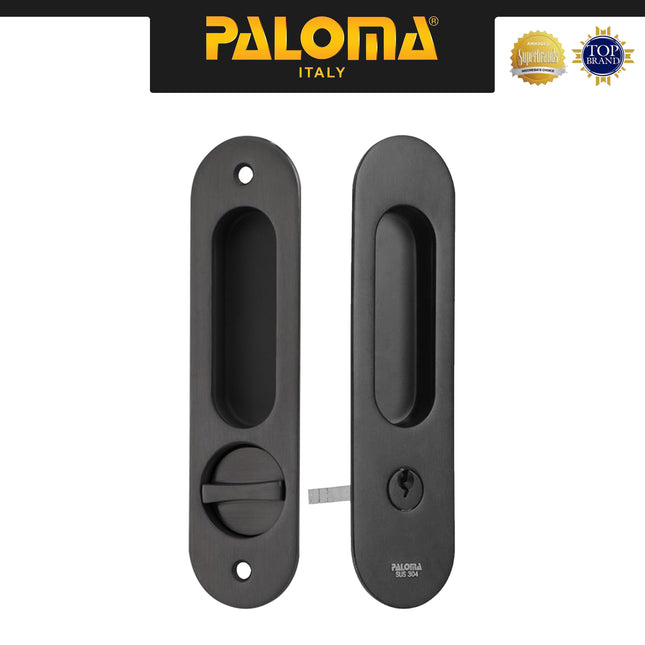 Handle Tanam Set PALOMA SDP 3112 Comen Pocket Door Toilet Kunci Pintu Kamar Mandi Sliding Geser Oval Lonjong Lockset Lock Set With Key Stainless Steel SUS304 Matte Black