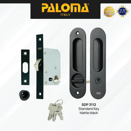 Handle Tanam Set PALOMA SDP 3112 Comen Pocket Door Toilet Kunci Pintu Kamar Mandi Sliding Geser Oval Lonjong Lockset Lock Set With Key Stainless Steel SUS304 Matte Black