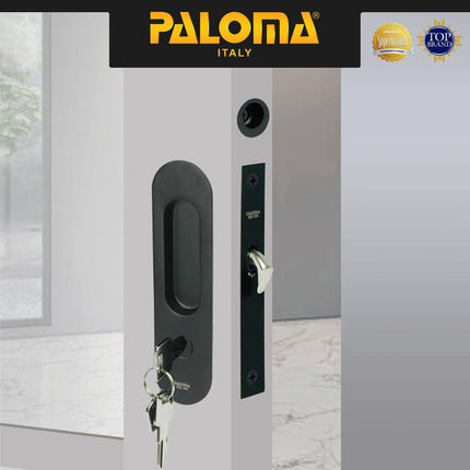 Handle Tanam Set PALOMA SDP 3112 Comen Pocket Door Toilet Kunci Pintu Kamar Mandi Sliding Geser Oval Lonjong Lockset Lock Set With Key Stainless Steel SUS304 Matte Black