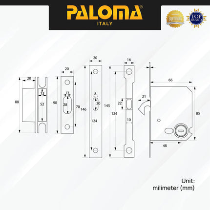 Handle Tanam Set PALOMA SDP 3112 Comen Pocket Door Toilet Kunci Pintu Kamar Mandi Sliding Geser Oval Lonjong Lockset Lock Set With Key Stainless Steel SUS304 Matte Black