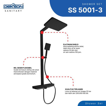 Shower Set Tiang Dekkson Keran Shower Mixer Air Panas Dingin SS 5001-3